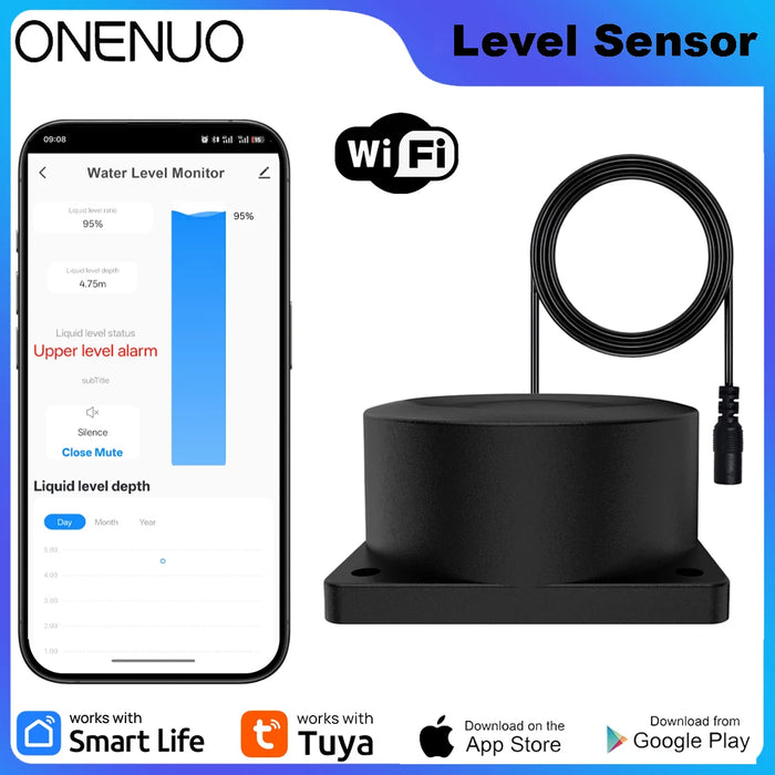 Tuya Ultrasonic Sensor Smart Life APP Wireless WiFi Remote Ultrasonic Real Time Water Tank Monitor Level Sensor