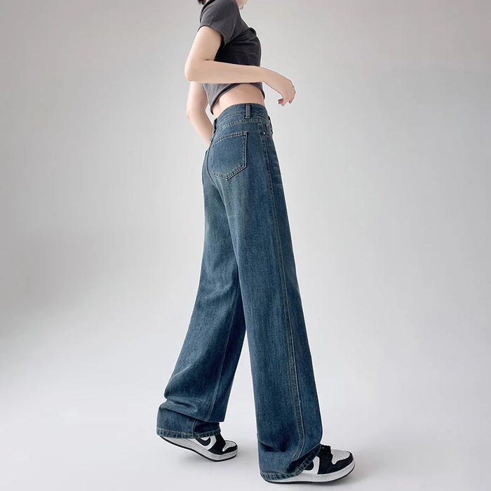 2025 Women's Jeans Spring And Summer Tall And Thin Loose Straight Jeans Fashionable Sexy Women's High Waist Wide Leg Pants