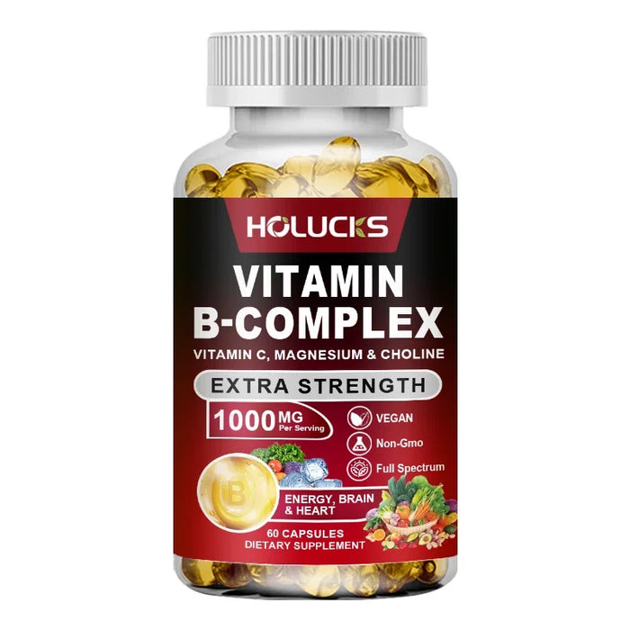 Vitamin B Complex Supplement - (B1, B2, B3, B5, B6, B7, B8, B9, B12 Folic Acid&Biotin) with Vitamin C, Inositol - Energy Healthy