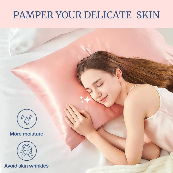 2pcs Satin Pillowcase for Skin and Hair, Satin Pillow Cases Set of 2 Soft Breathable Smooth Cooling Pillow Covers for Sleeping