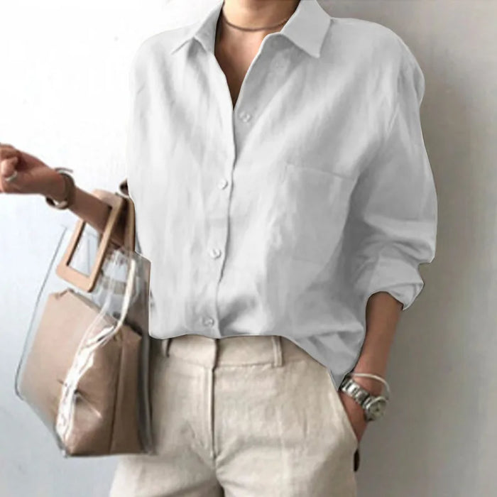 Women Blouses Turn Down Collar Vintage Button Shirts Cardigan Solid Long Sleeve Shirt Outerwear Office Lady Elegant Regular