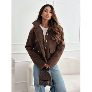 New Women Fashion Lapel Women's Fashion Jacket Ladies Casual Elegant Vintage Solid Loose Lady Short Jackets ﻿