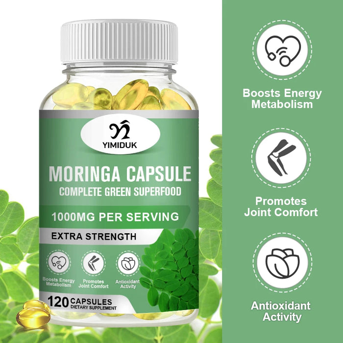 Buy 1 Get 1 Free! Premium Moringa Oleifera Supplement, for Skin Glow, Energy & Blood Sugar Balance, Powerful Detox, Women & Men