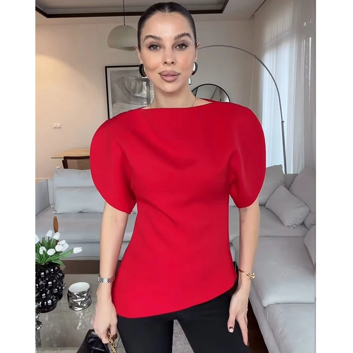 Women's 2026 New Blouses Tops Fashion Bubble Sleeves Asymmetric Women's Tops T-shirts Chic Joker Youth Travel Holiday Tops