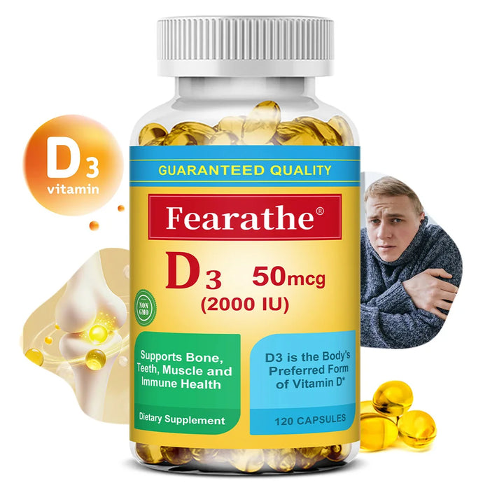Vitamin D3 2000 IU (50 mcg) Capsules, Extra Strength Vitamin D Supplement for Bone and Immune Health Support,Dietary Supplement