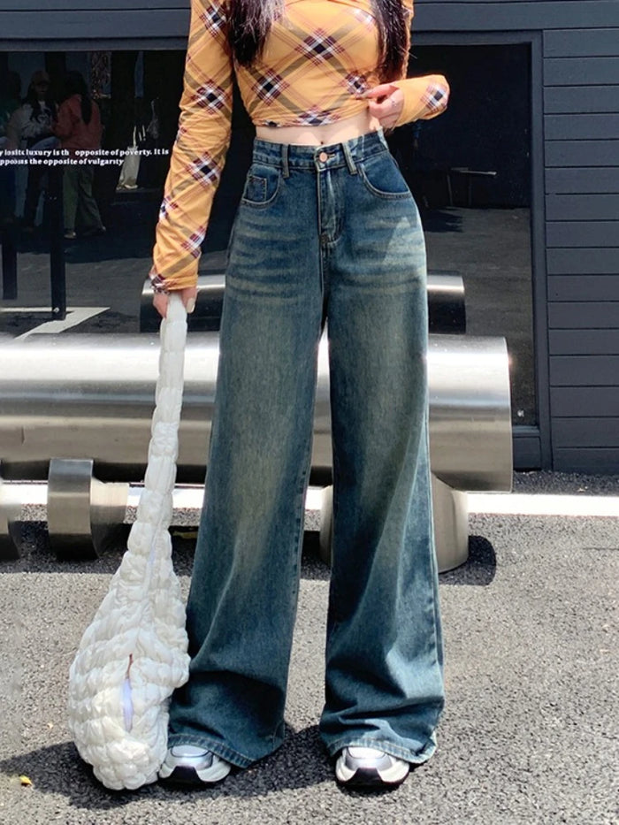 Women's Jeans Denim Pants 2026 Euramerican High Waist Girl Style Jean Trousers Colorful Straight Leg Wide Leg Pants