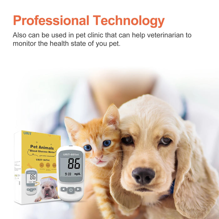 Pet Blood Glucose Monitoring Kit for Diabetic Cats, Dogs, All-in-One Solution for in-Clinic Or at Home, with Digital Results