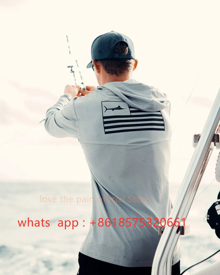Bill Fish Gear Mens Long Sleeve Fishing Hoodie Shirts Fishing Performance Apparel Camisa De Pesca Fishing Sun Protection Jerseys