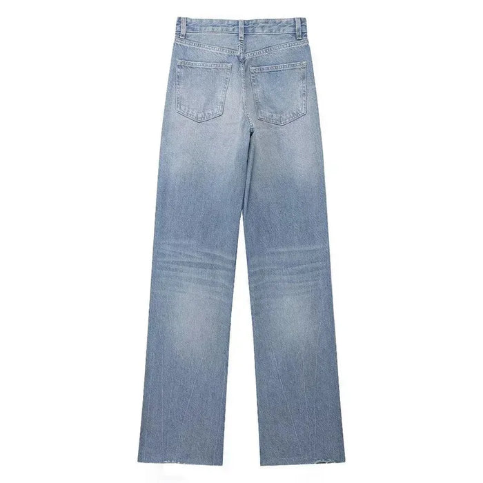 Denim Pants for Women High Waist Wide Leg Jeans Fashionable Versatile Classic High Waist with Worn Decoration Origin China