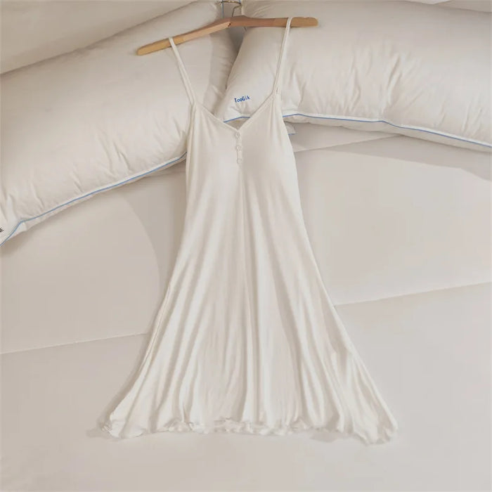 Ladies Summer Nightdress Sexy V-neck Lace Camisole Nightgown Chest Pad Home Wear Sling Dress Modal Comfort Night Shirt Women