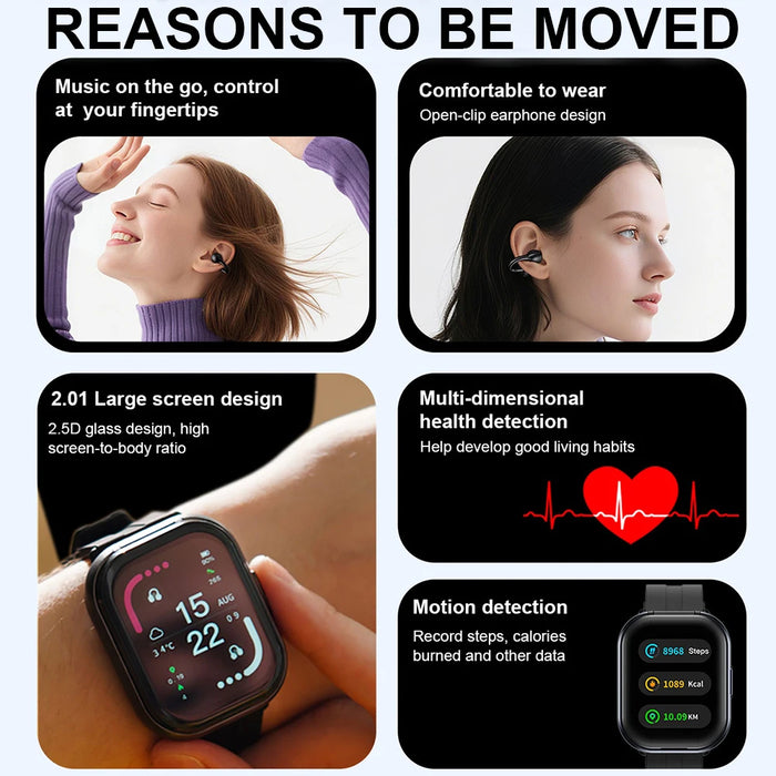 2025 New TWS 2 in 1 Smart Watch with Headphones Sports Bluetooth Call Watches Men Health Monitor Women Smartwatch For Android