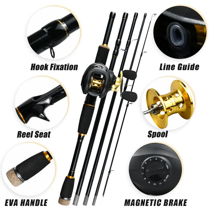Fishing Combo Set- Casting Fishing Rod with 7.2:1 Gear Ratio Baitcast Reel Fishing Line Bag Lure Kit for Freshwater Fishing