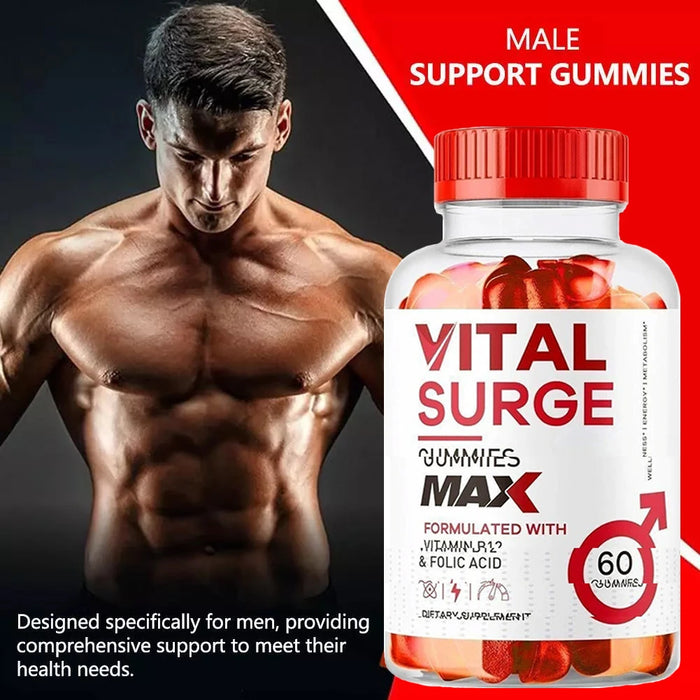 Vital Surge Gummies Dietary Supplement Support & Enhance Male Testo Levels, Improve Energy, Muscle and Sexual Health, 60 Capsule