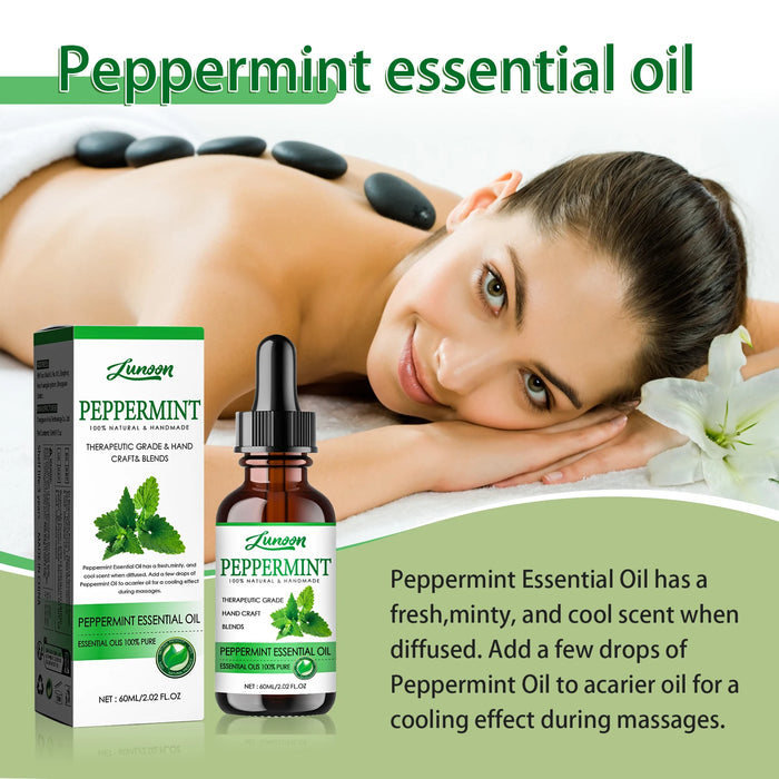 60ml Peppermint Essential Oil Natural Cooling Aromatherapy Oil for Diffuser, Massage & DIY Blends Handmade Fresh Mint Scent