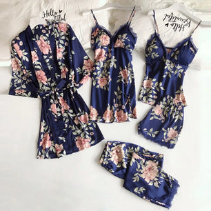 Ladies' sexy pajamas fashionable bathrobes home clothes five piece set suspender nightgown comfortable lace sleepwear underwear