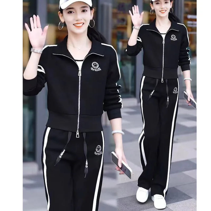 Leisure Sportswear Suit For Women's Spring And Autumn 2025 New Westernized Fashion Sweater Jacket Wide Leg Pants 2 Two Piece Set