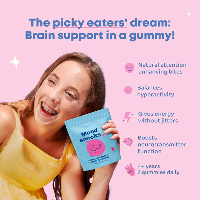 Mood Snacks Genius Kids Focus Gummies - Natural Herbal Brain Supplement for Kids - Vegan, Gluten-Free, Sugar-Free with Gotu Kola