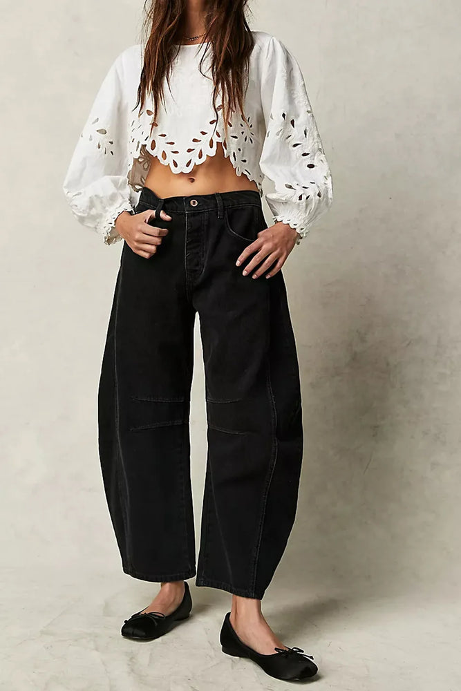 2026 Women's Jeans New Arrival European and American Mid-Low Rise Washed Wide Leg Loose Fit Jeans
