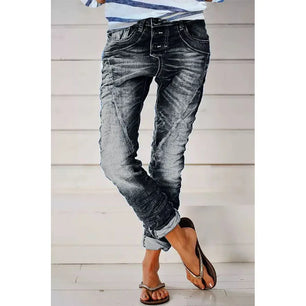 Jeans for Women Drawstring Elastic-waisted Jeans Casual Button Baggy Jeans Women Trousers Straight Women Wide-leg Pants Slouchy