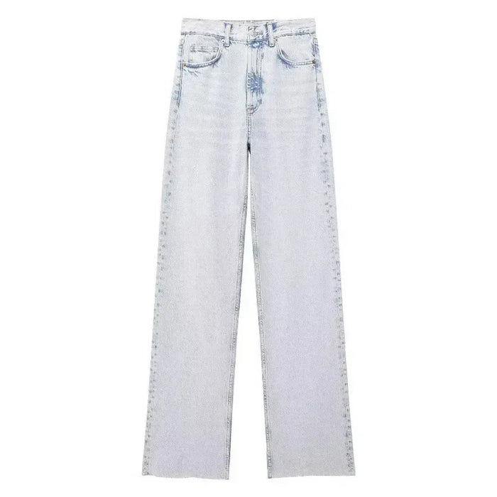 Denim Pants for Women High Waist Wide Leg Jeans Fashionable Versatile Classic High Waist with Worn Decoration Origin China