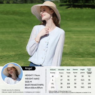 I BELIEVE YOU Women's Blouse Elegant Shirt Blue Color French Ruffled Trim V Neck Top Love Button Long Sleeves Blouse 2241055556
