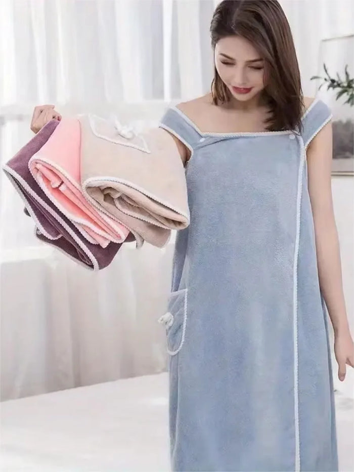 1 Pcs Women's Wearable Bath Towel - Quick-Dry Microfiber Robe for Shower, Beach & Spa - Girls-Friendly Design