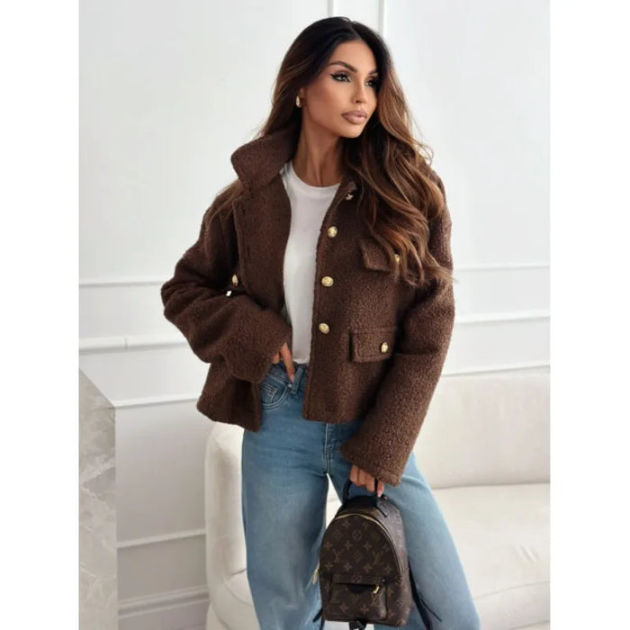 New Women Fashion Lapel Women's Fashion Jacket Ladies Casual Elegant Vintage Solid Loose Lady Short Jackets ﻿