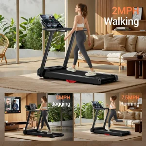 Quiet 3.0HP Foldable Treadmill, 300LB Capacity, HR Monitor